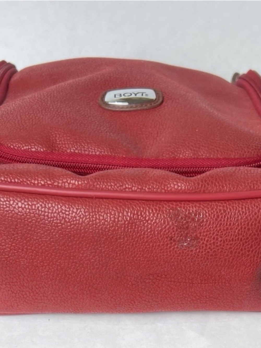 Vintage Boyt Red Pebbled Leather Hanging Travel Toiletry Bag Dopp Kit - Picture 7 of 11
